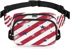 Usa Patriotic Star Stripe Fanny Packs for Women Men Fashion Waist Packs Belt Bag Water-resistant Crossbody Bag Waist Pouch Waist Pack Hip Bum Bag for Hiking Casual Travel Cycling