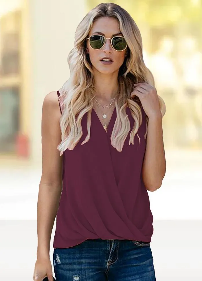 V Neck Sleeveless Solid Color T-shirt