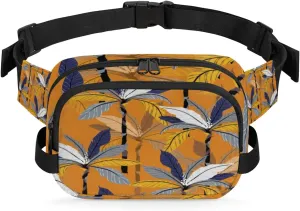Vintage Jungle Flower Fanny Pack Crossbody Bags for Women Men Waist Packs Orange Hip Bum Bag Cross Body Fanny Pack with Adjustable Strap for Running Hiking Travel