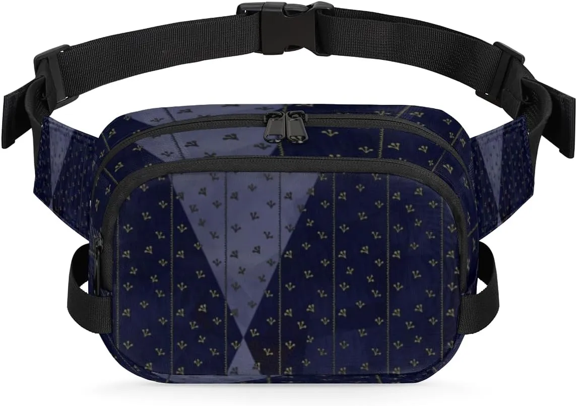 Vintage Leaves Fanny Pack Crossbody Bags for Women Men Waist Packs Dark Blue Hip Bum Bag Cross Body Fanny Pack with Adjustable Strap for Running Hiking Travel