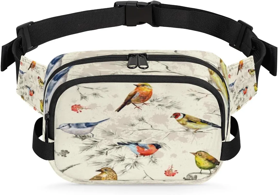 Vintage Little Birds Fanny Packs for Women Men Fashion Waist Packs Belt Bag Water-resistant Crossbody Bag Grunge Waist Pouch Waist Pack Hip Bum Bag for Hiking Casual Travel Cycling