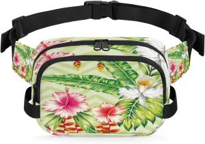 Vintage Palm Fanny Packs for Women Men Fashion Waist Packs Belt Bag Water-resistant Crossbody Bag Retro Floral Waist Pouch Waist Pack Hip Bum Bag for Hiking Casual Travel Cycling