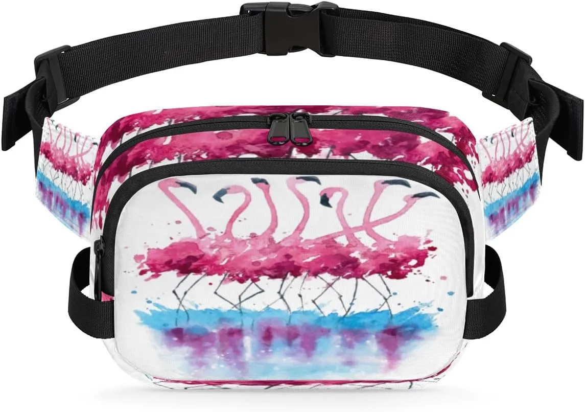 Watercolor Animal Flamingo Fanny Pack Crossbody Bags for Women Men Waist Packs Hip Bum Bag Cross Body Fanny Pack with Adjustable Strap for Running Hiking Travel