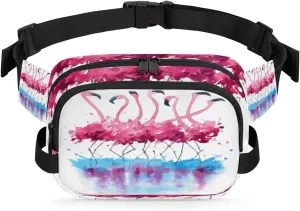 Watercolor Animal Flamingo Fanny Pack Crossbody Bags for Women Men Waist Packs Hip Bum Bag Cross Body Fanny Pack with Adjustable Strap for Running Hiking Travel