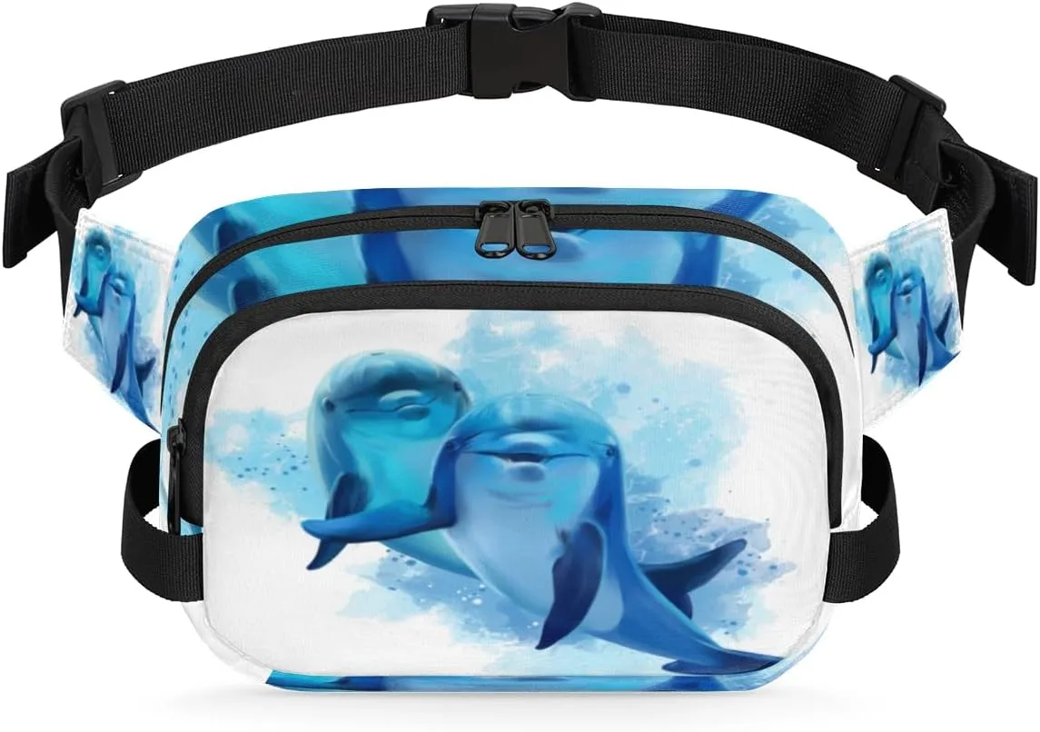 Watercolor Dolphin Fanny Packs for Women Men Fashion Waist Packs Belt Bag Water-resistant Crossbody Bag Waist Pouch Waist Pack Hip Bum Bag for Hiking Casual Travel Cycling
