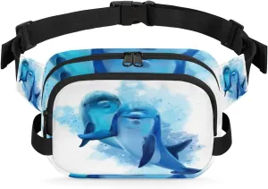 Watercolor Dolphin Fanny Packs for Women Men Fashion Waist Packs Belt Bag Water-resistant Crossbody Bag Waist Pouch Waist Pack Hip Bum Bag for Hiking Casual Travel Cycling