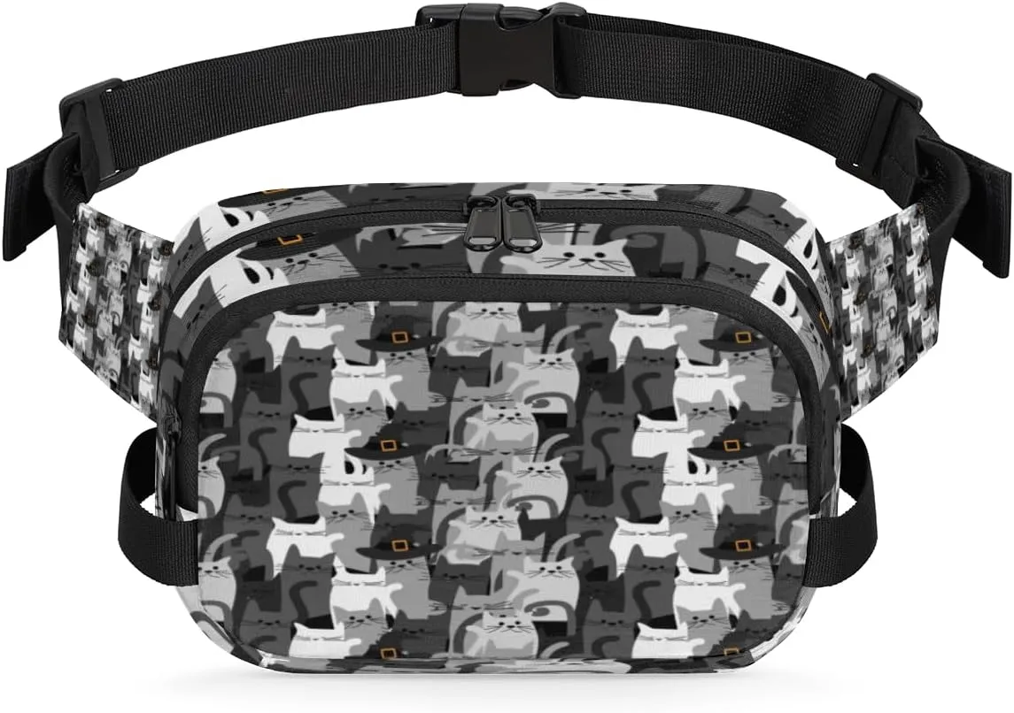 Weird Cat Gray Fanny Pack Crossbody Bags for Women Men Waist Packs Hip Bum Bag Cross Body Fanny Pack with Adjustable Strap for Running Hiking Travel