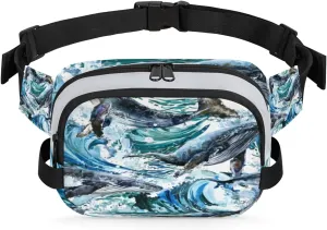 Whale Fanny Packs for Women Men Fashion Waist Packs Belt Bag Water-resistant Crossbody Bag Ocean Whale Waist Pouch Waist Pack Hip Bum Bag for Hiking Casual Travel Cycling