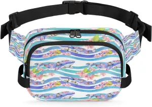Whale Flower Beautiful Fanny Pack Crossbody Bags for Women Men Waist Packs Hip Bum Bag Cross Body Fanny Pack with Adjustable Strap for Running Hiking Travel