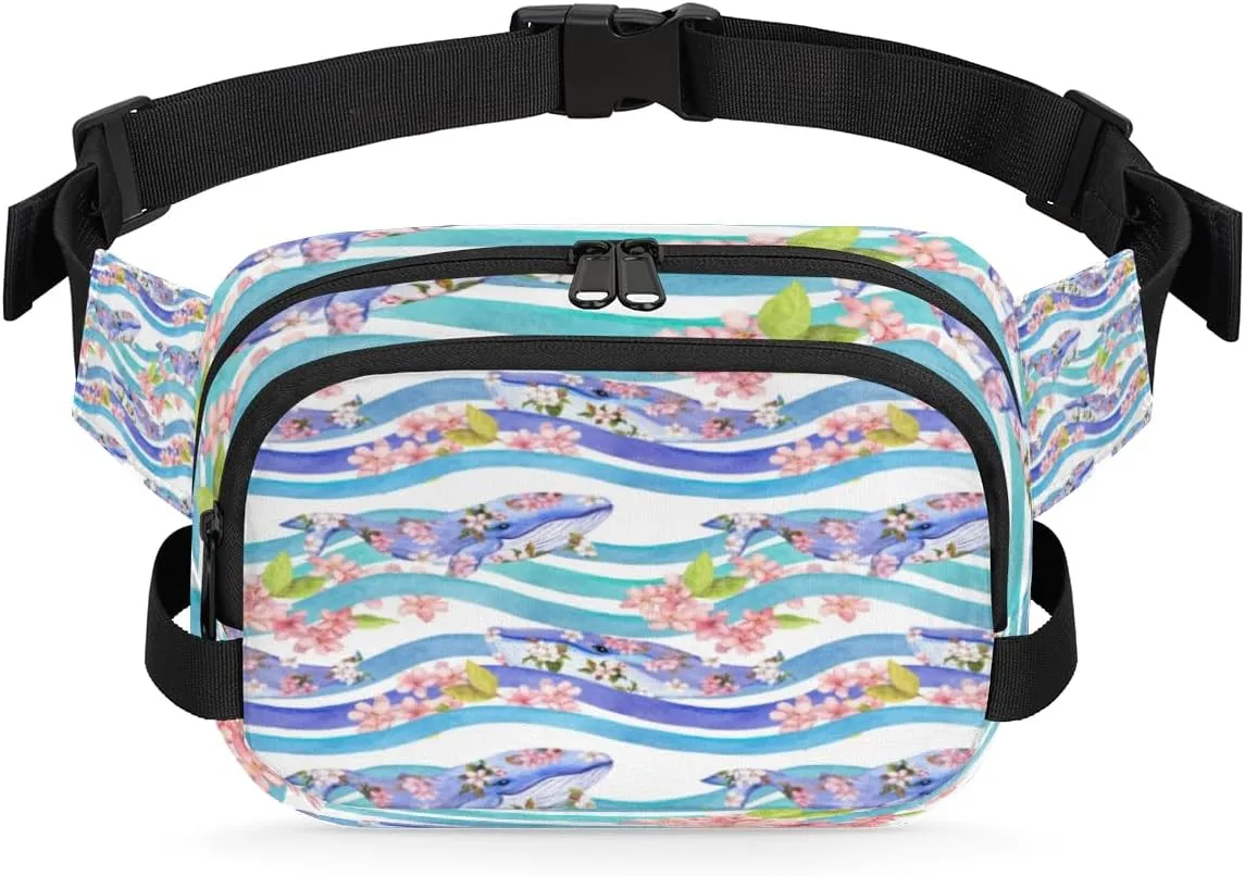 Whale Flower Beautiful Fanny Pack Crossbody Bags for Women Men Waist Packs Hip Bum Bag Cross Body Fanny Pack with Adjustable Strap for Running Hiking Travel
