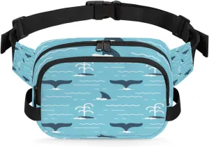 Whale Tail Blue Fanny Pack Crossbody Bags for Women Men Waist Packs Hip Bum Bag Cross Body Fanny Pack with Adjustable Strap for Running Hiking Travel