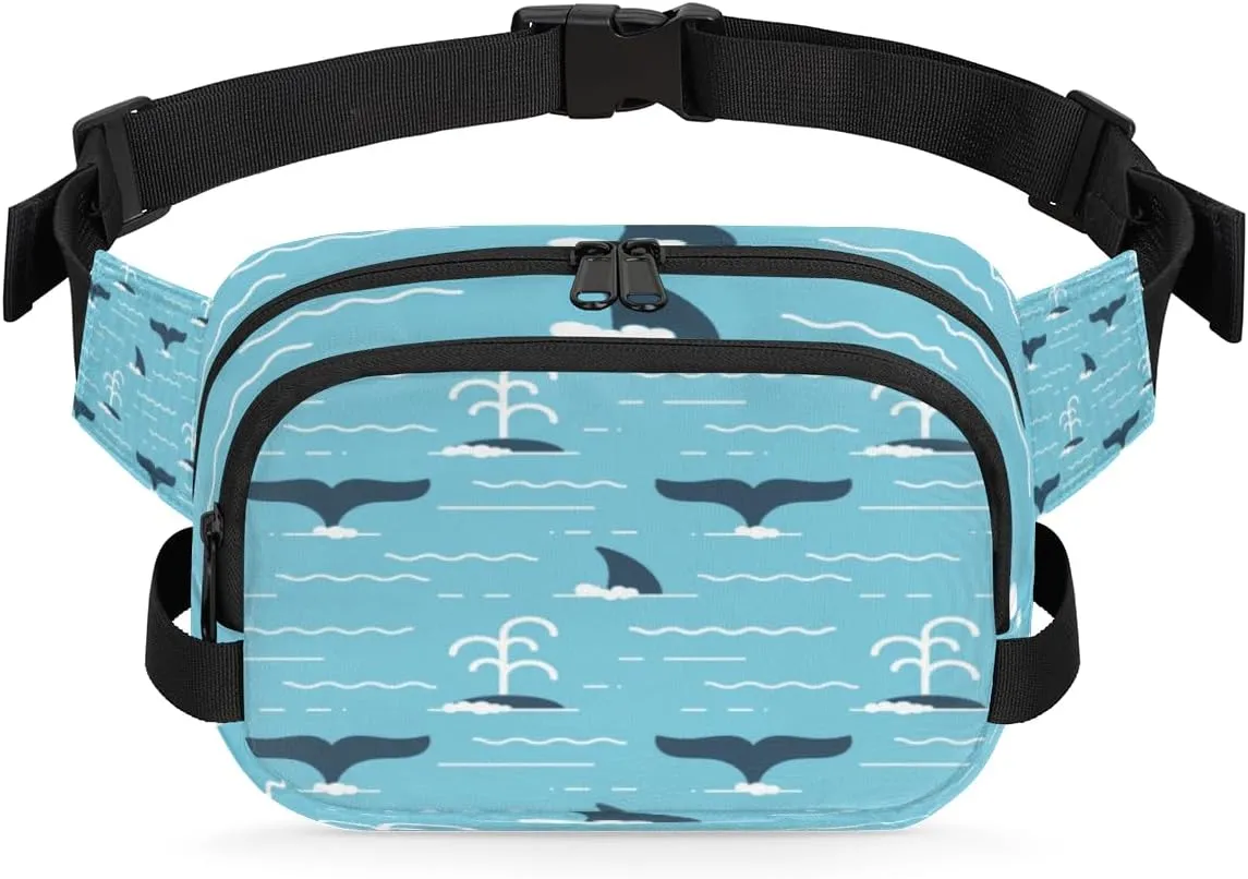 Whale Tail Blue Fanny Pack Crossbody Bags for Women Men Waist Packs Hip Bum Bag Cross Body Fanny Pack with Adjustable Strap for Running Hiking Travel