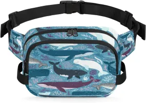 Whales Kawaii Cute Fanny Pack Crossbody Bags for Women Men Waist Packs Hip Bum Bag Cross Body Fanny Pack with Adjustable Strap for Running Hiking Travel