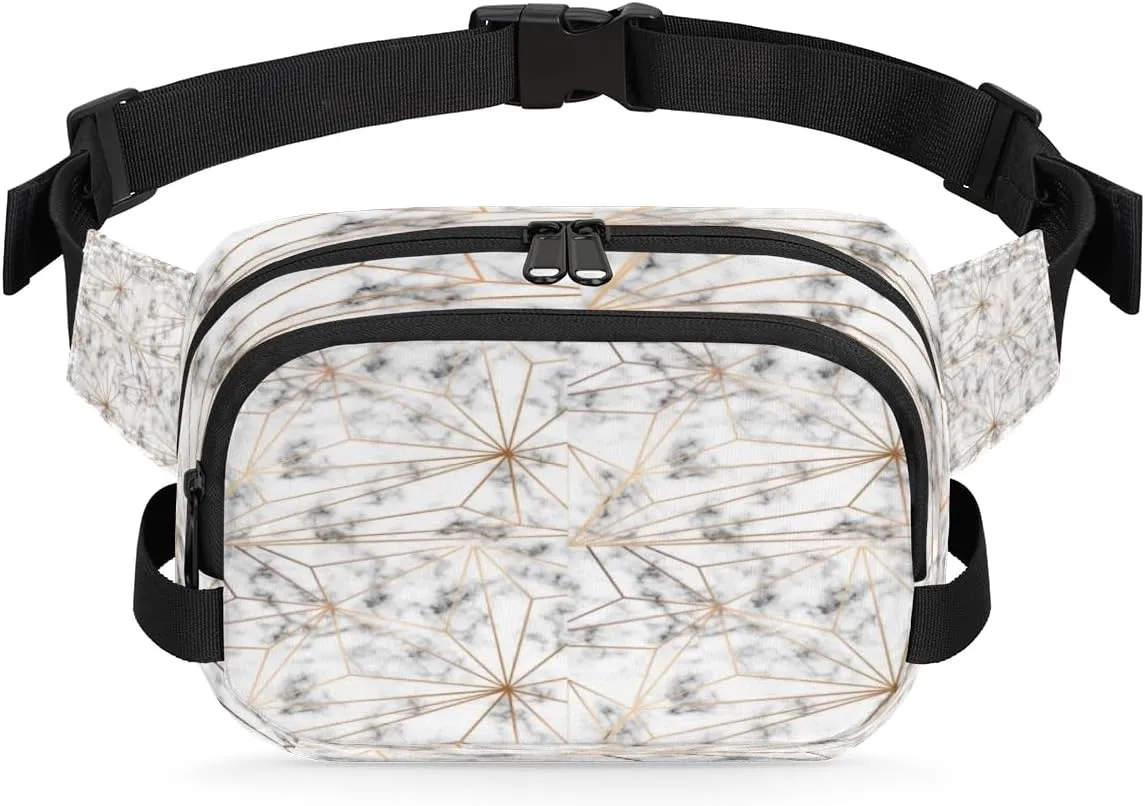 White Marble Geometric Line Fanny Packs for Women Men Fashion Waist Packs Belt Bag Water-resistant Crossbody Bag Waist Pouch Waist Pack Hip Bum Bag for Hiking Casual Travel Cycling