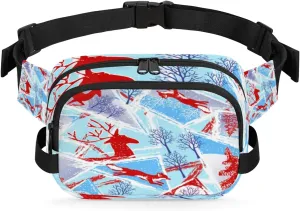Winter Christmas Pattern Fanny Packs for Women Men Fashion Waist Packs Belt Bag Water-resistant Crossbody Bag Waist Pouch Waist Pack Hip Bum Bag for Hiking Casual Travel Cycling