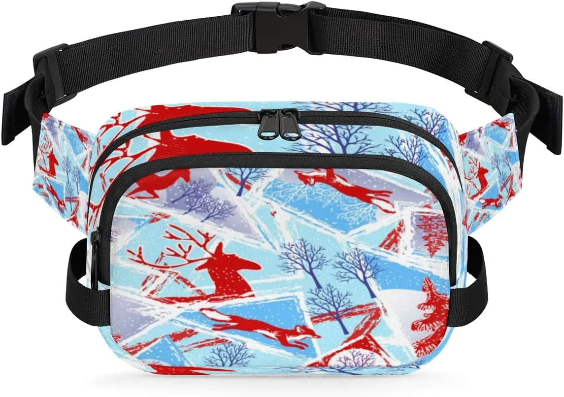 Winter Christmas Pattern Fanny Packs for Women Men Fashion Waist Packs Belt Bag Water-resistant Crossbody Bag Waist Pouch Waist Pack Hip Bum Bag for Hiking Casual Travel Cycling
