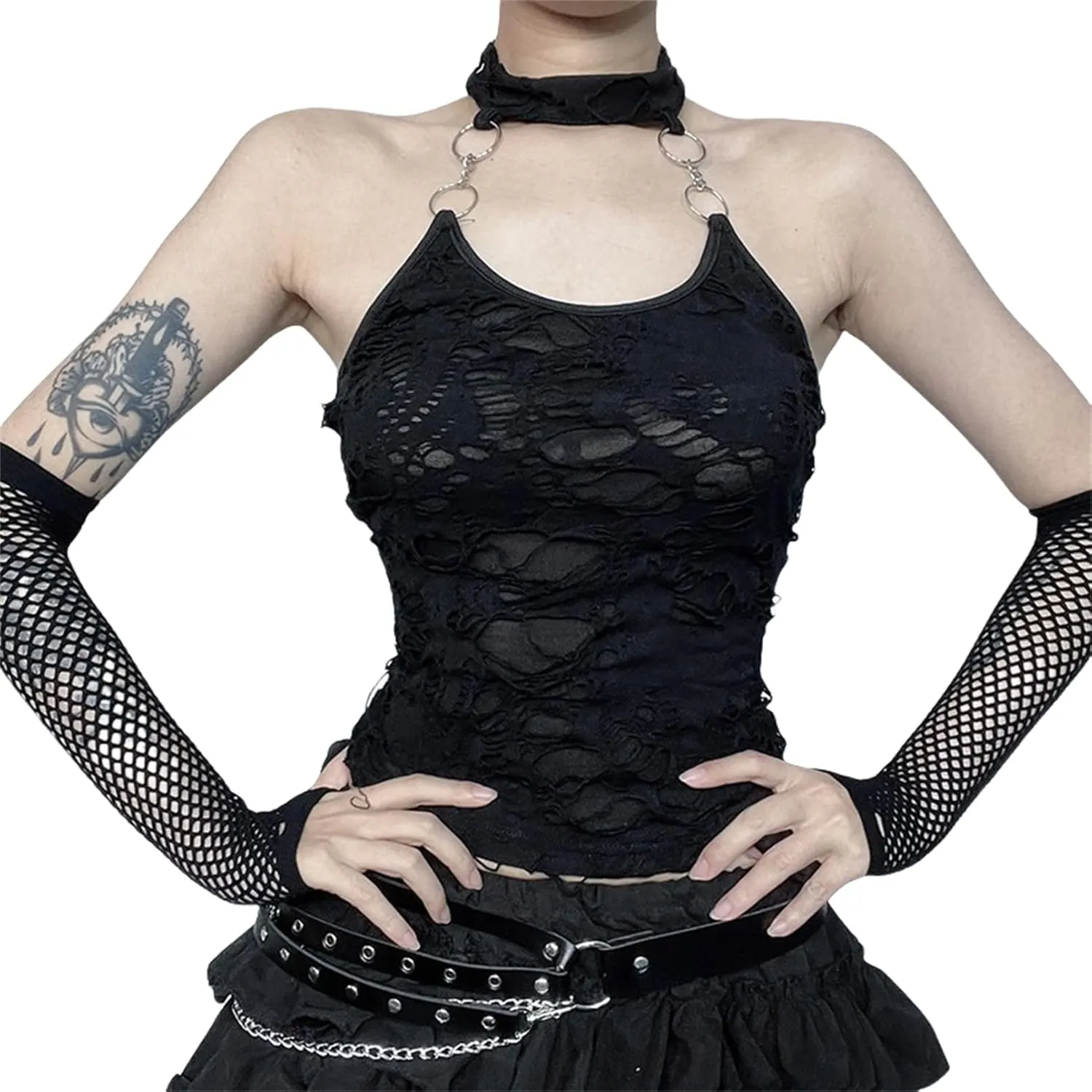 Women Gothic Crop Top Camisole Tank Tops Clubwear Cropped Cami T-Shirt