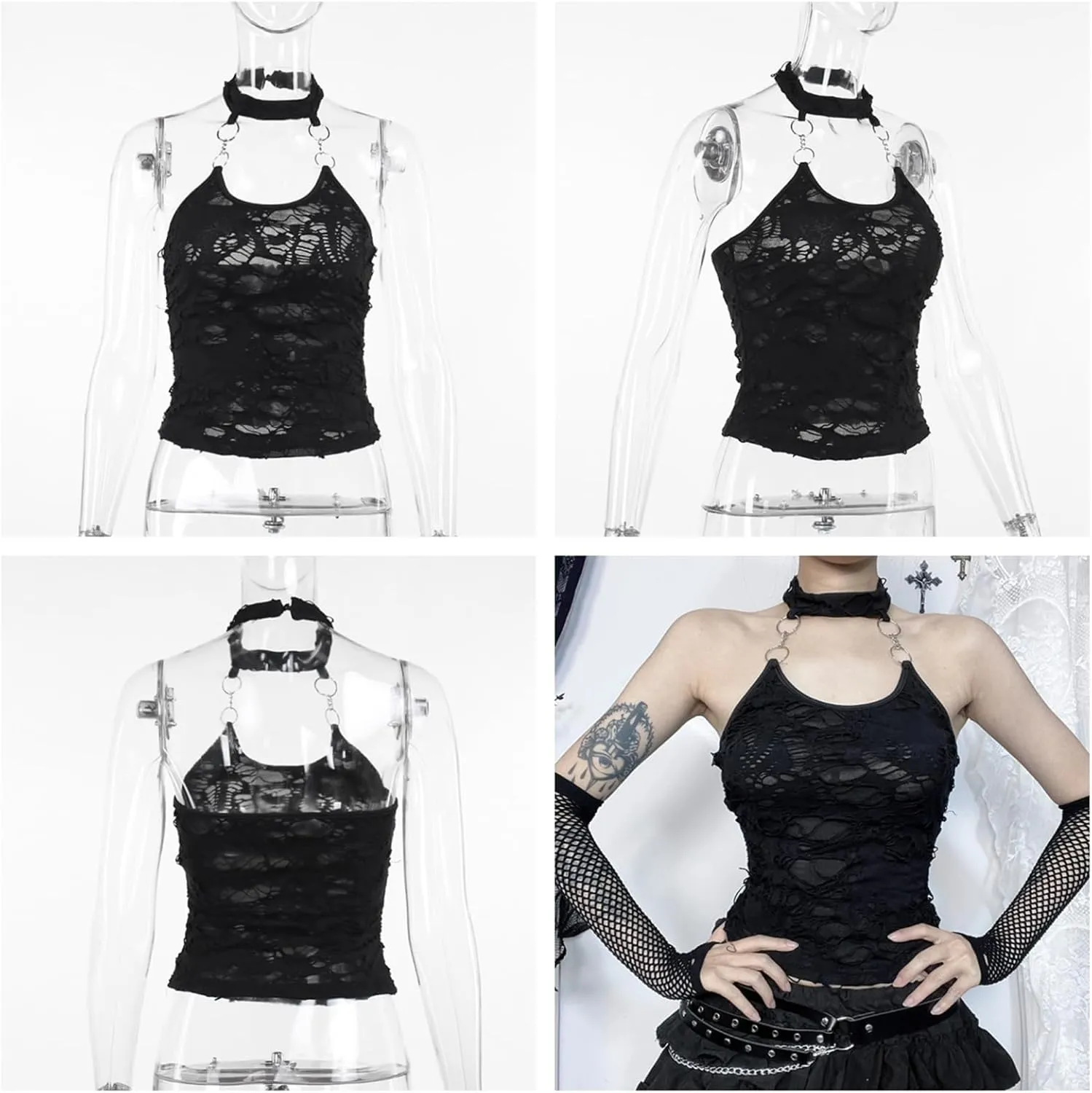 Women Gothic Crop Top Camisole Tank Tops Clubwear Cropped Cami T-Shirt