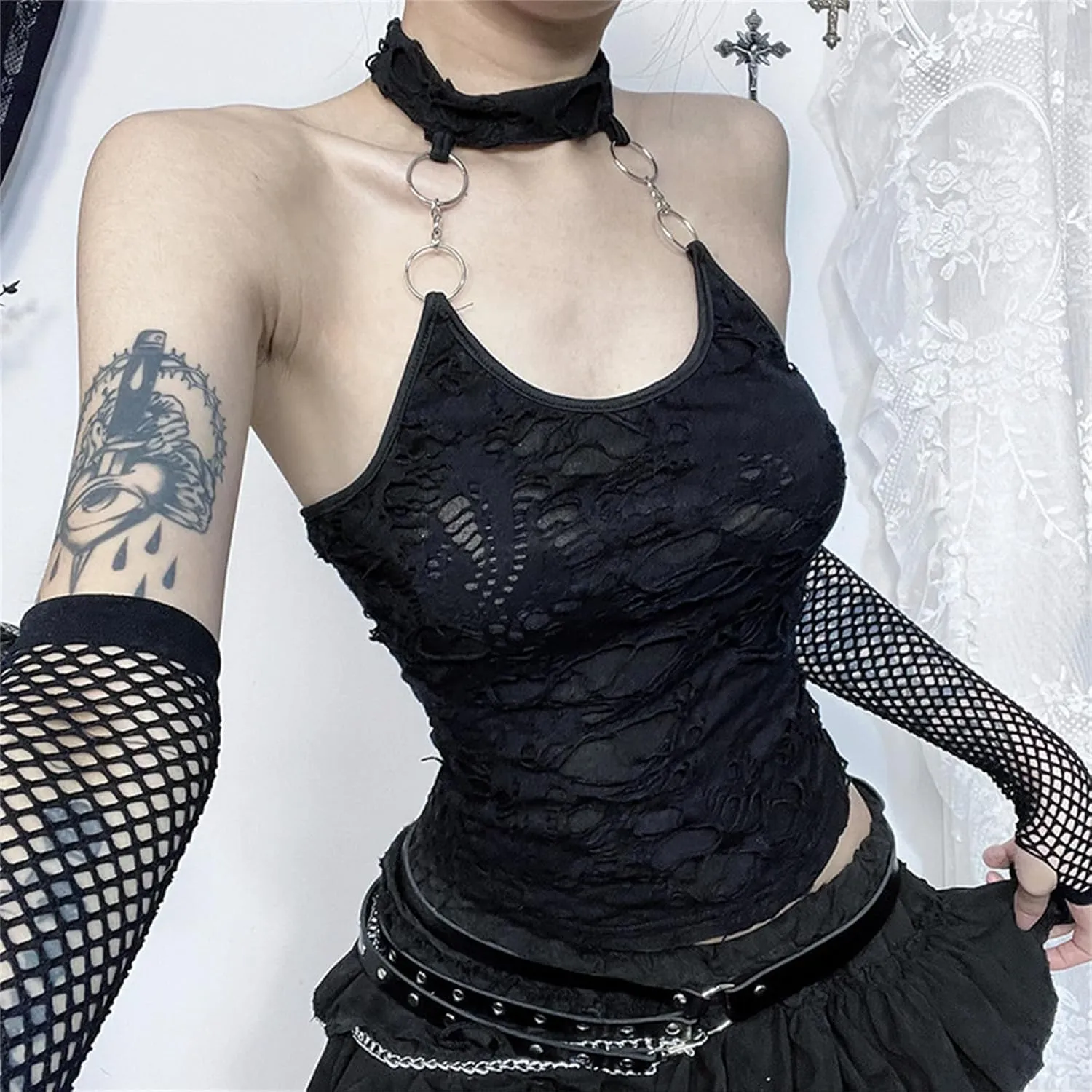 Women Gothic Crop Top Camisole Tank Tops Clubwear Cropped Cami T-Shirt