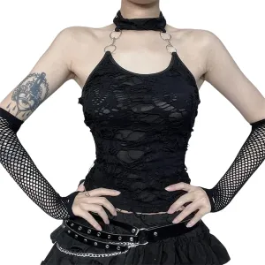 Women Gothic Crop Top Camisole Tank Tops Clubwear Cropped Cami T-Shirt