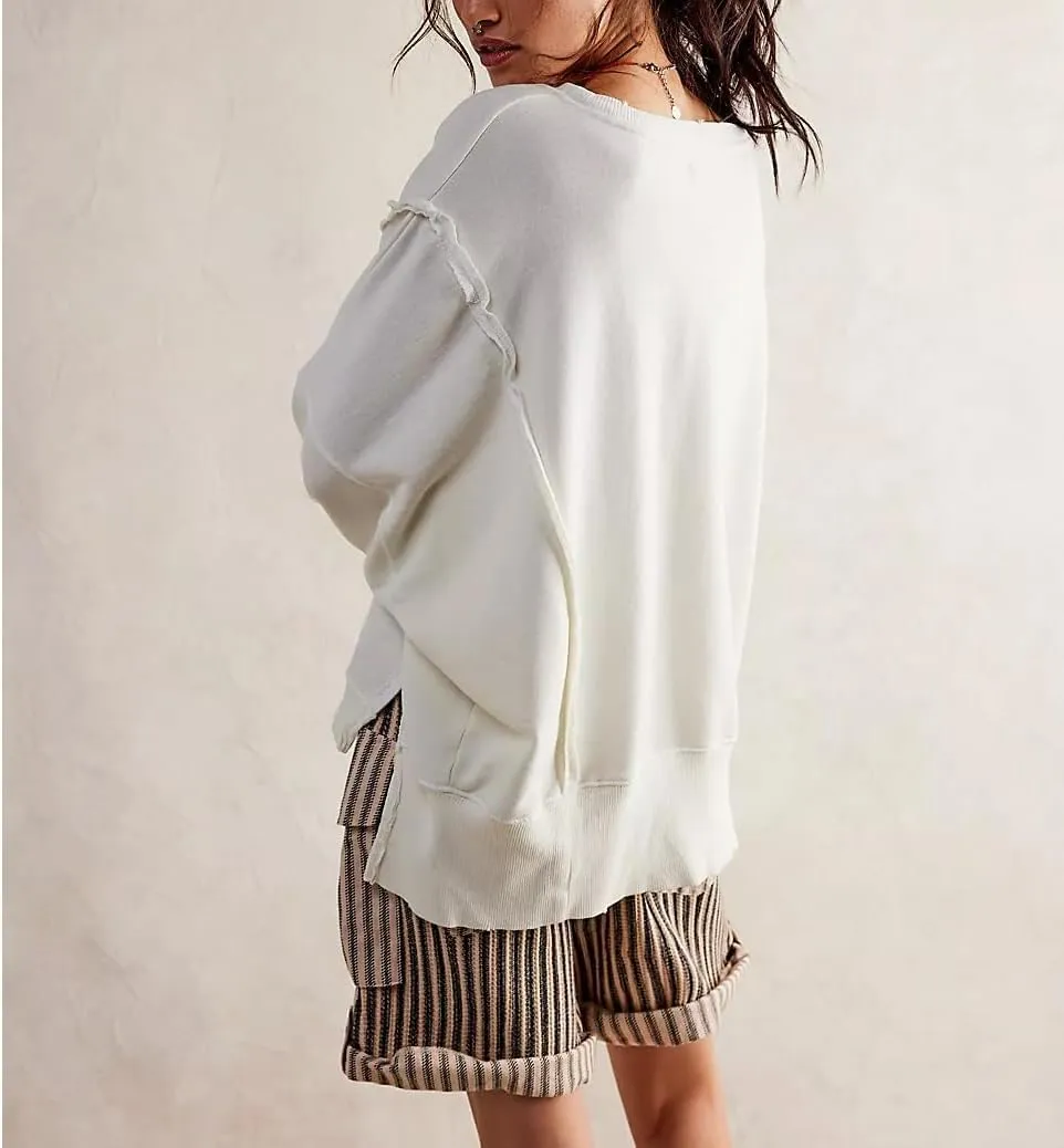Women Oversized Y2K Graphic Sweatshirts High Low Drop Shoulder Pullover Tops Crewneck Long Sleeve Vintage Shirts