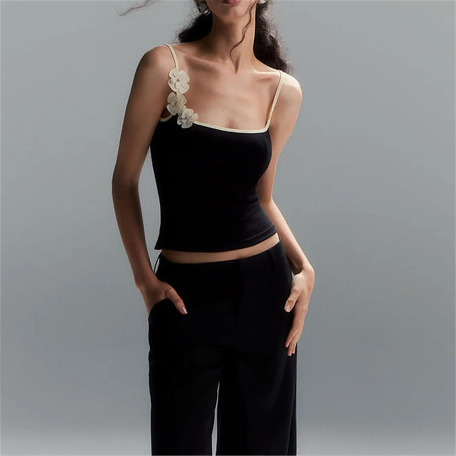 Women Sexy Bodycon Contrast Color Crop Camisole Y2k Spaghetti Strap Low Cut Halter Backless Tank Top Summer Streetwear