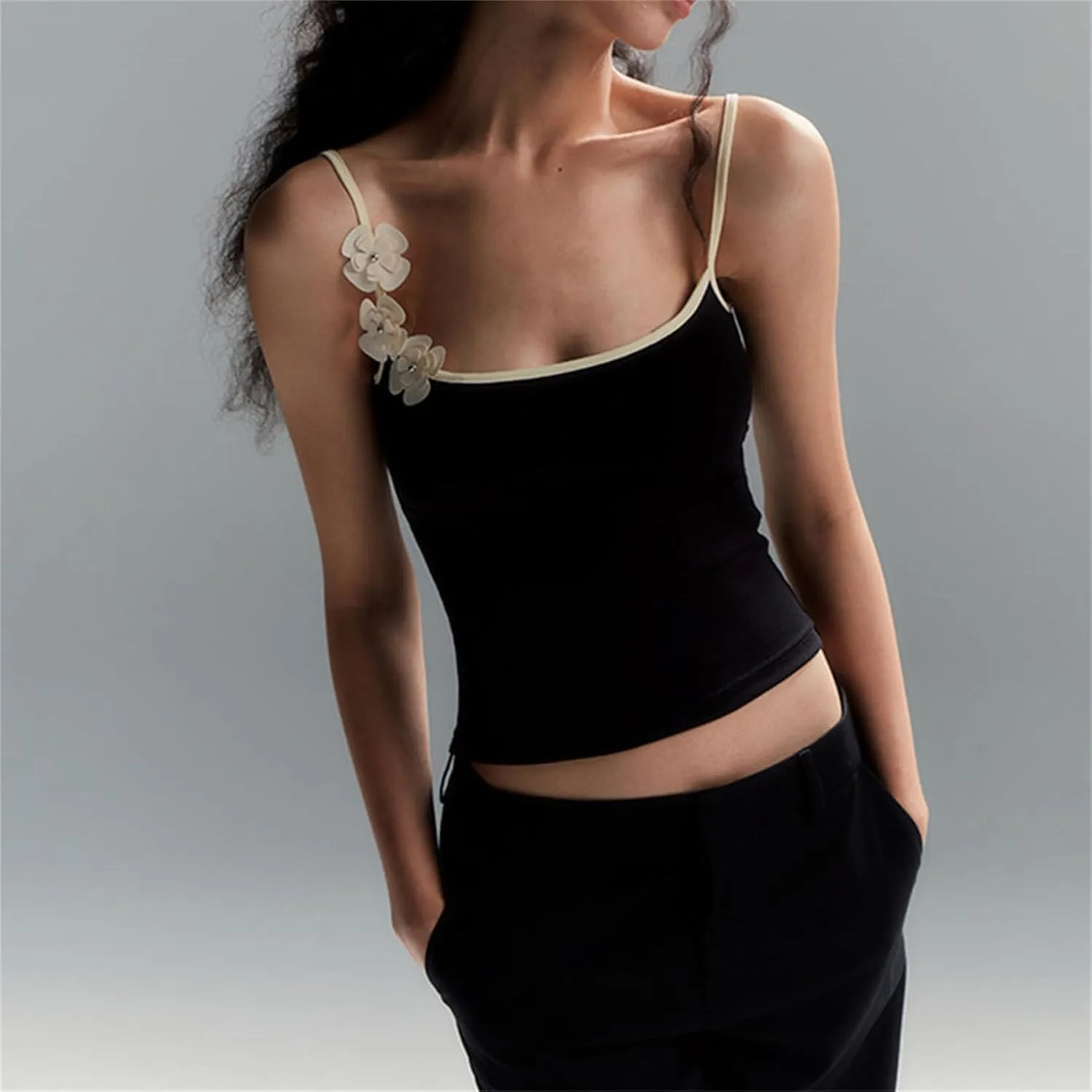 Women Sexy Bodycon Contrast Color Crop Camisole Y2k Spaghetti Strap Low Cut Halter Backless Tank Top Summer Streetwear