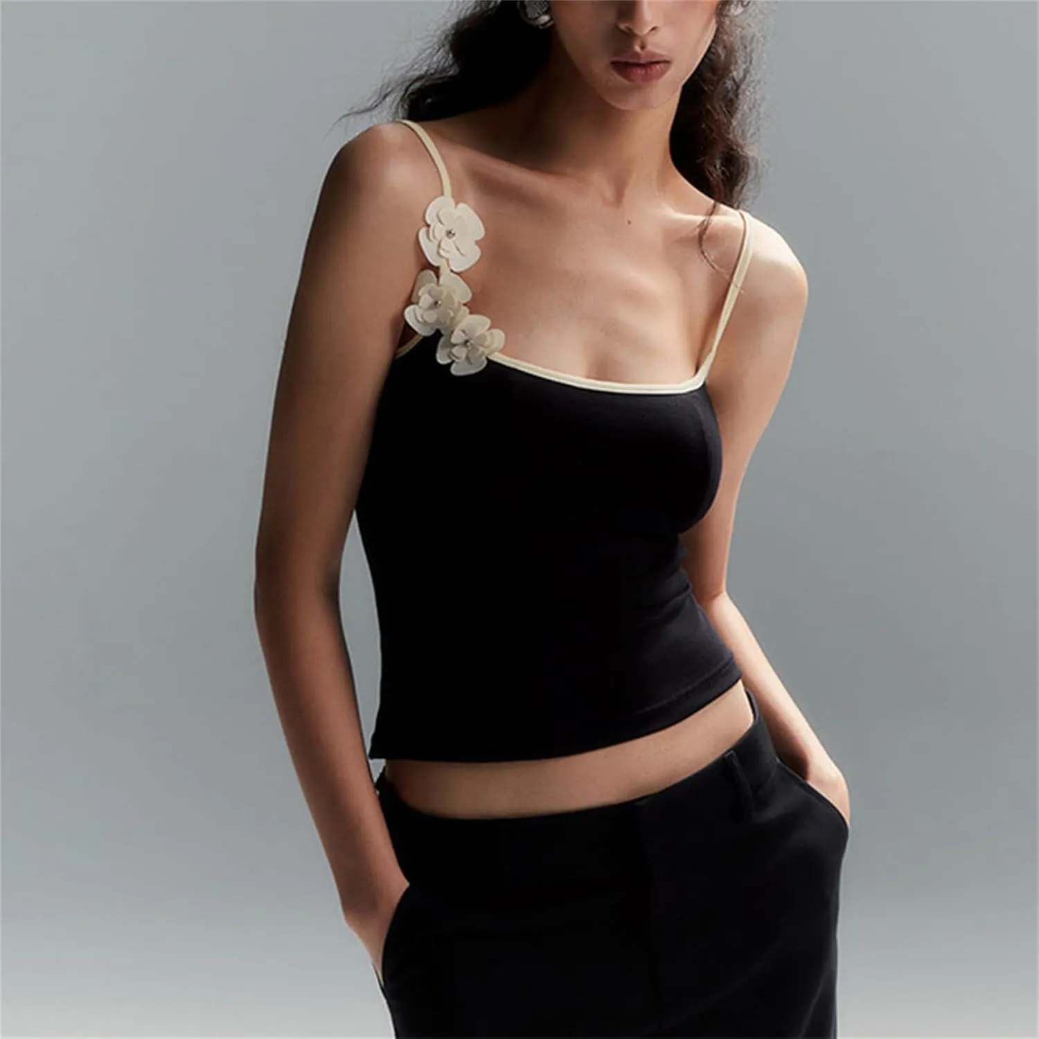 Women Sexy Bodycon Contrast Color Crop Camisole Y2k Spaghetti Strap Low Cut Halter Backless Tank Top Summer Streetwear