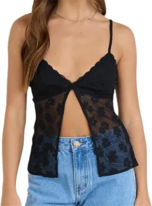Women Sexy Low Cut Lace Camisole Fairycore Spaghetti Strap Backless Tie Front Flowy Peplum Crop Top Y2k Going Out Tank