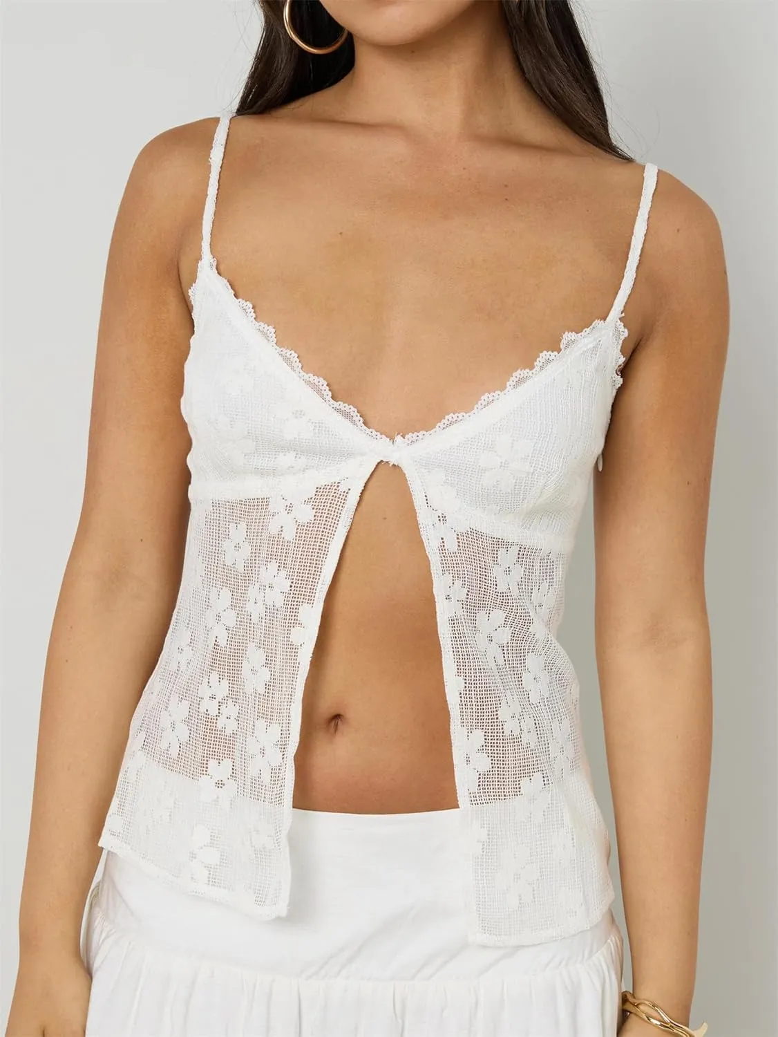 Women Sexy Low Cut Lace Camisole Fairycore Spaghetti Strap Backless Tie Front Flowy Peplum Crop Top Y2k Going Out Tank
