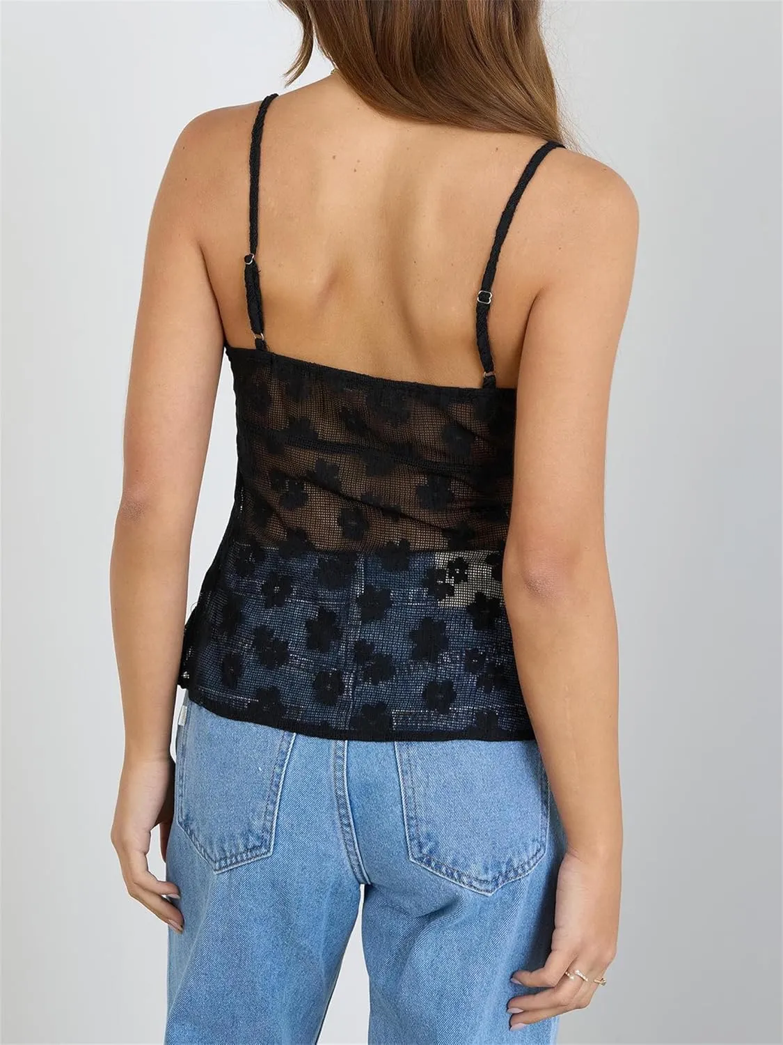 Women Sexy Low Cut Lace Camisole Fairycore Spaghetti Strap Backless Tie Front Flowy Peplum Crop Top Y2k Going Out Tank