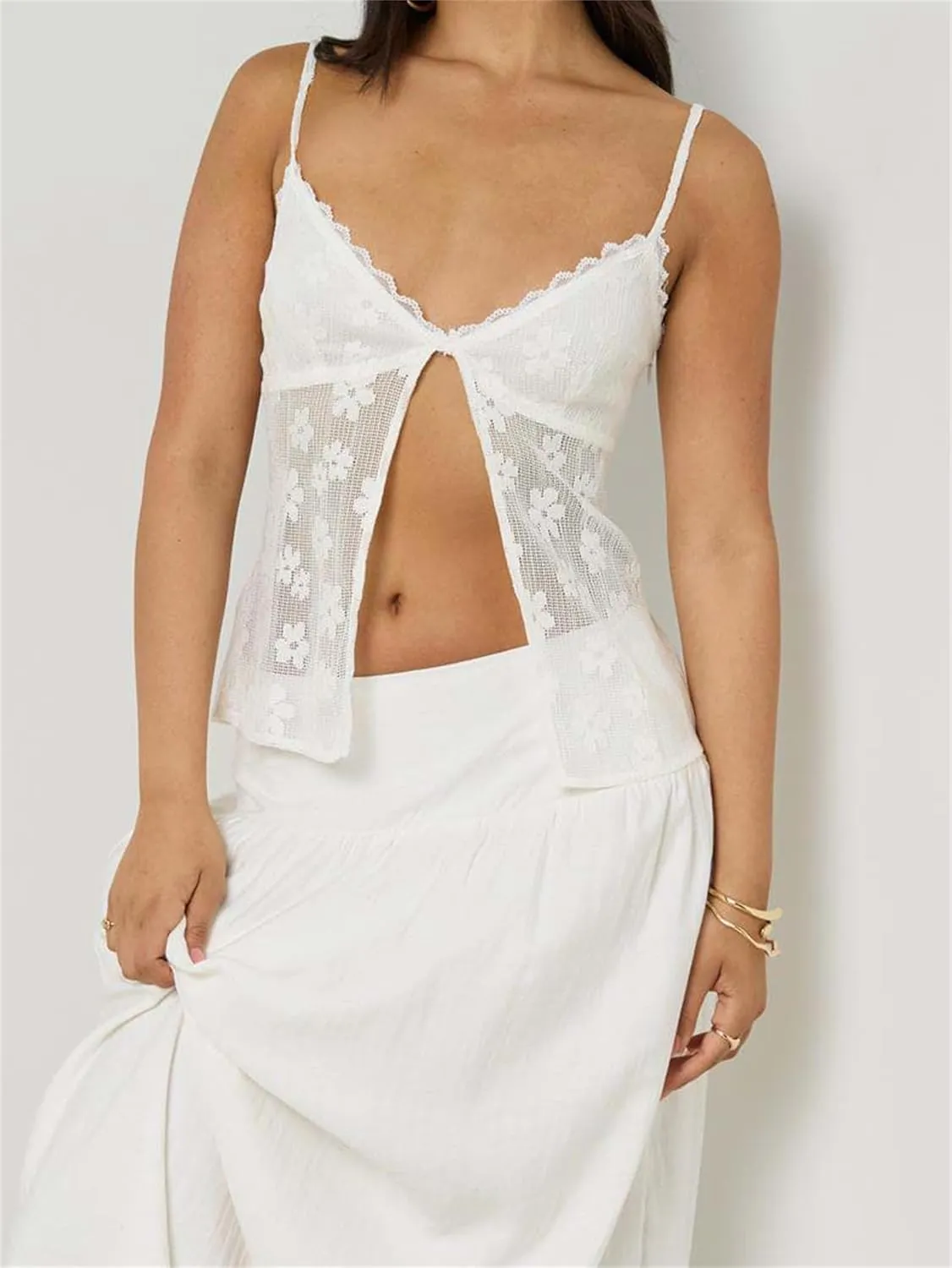 Women Sexy Low Cut Lace Camisole Fairycore Spaghetti Strap Backless Tie Front Flowy Peplum Crop Top Y2k Going Out Tank