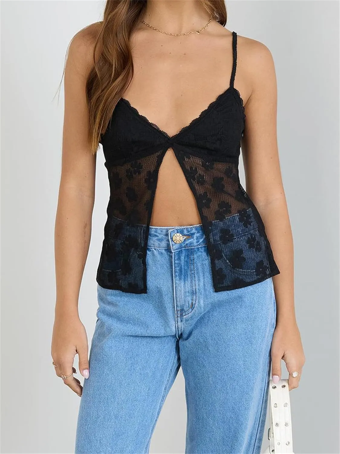 Women Sexy Low Cut Lace Camisole Fairycore Spaghetti Strap Backless Tie Front Flowy Peplum Crop Top Y2k Going Out Tank