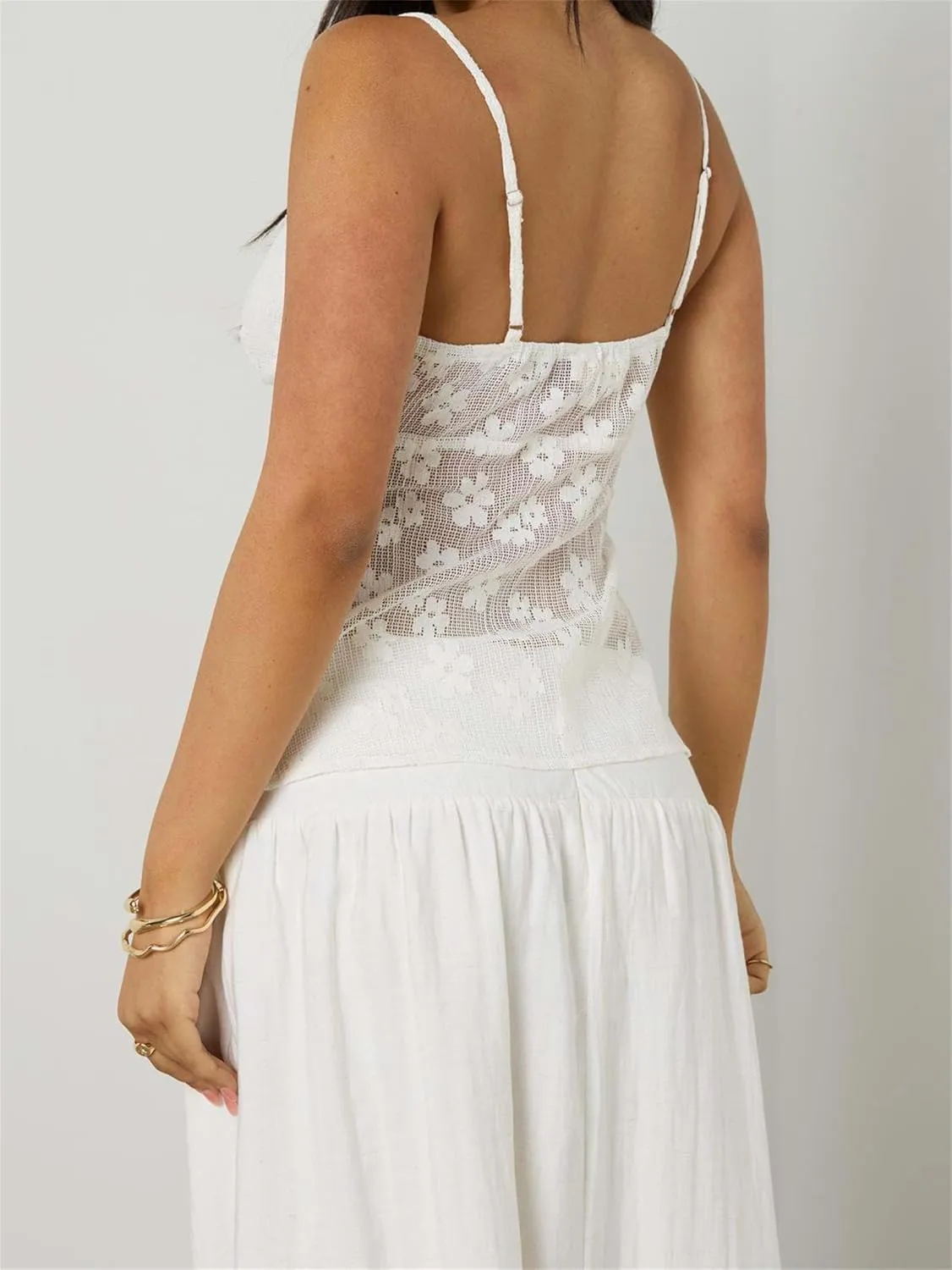 Women Sexy Low Cut Lace Camisole Fairycore Spaghetti Strap Backless Tie Front Flowy Peplum Crop Top Y2k Going Out Tank