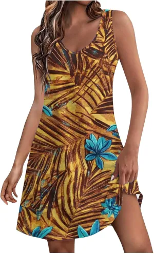 Women Summer Boho Tank Dress Sleeveless Beach Cover Up with Pockets Casual V Neck Dresses Holiday Sundress Outfits