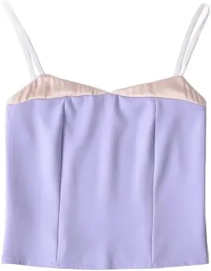 Women Summer Crop Top Patchwork Camisole Spaghetti Straps Camisole Slim Tank Tops