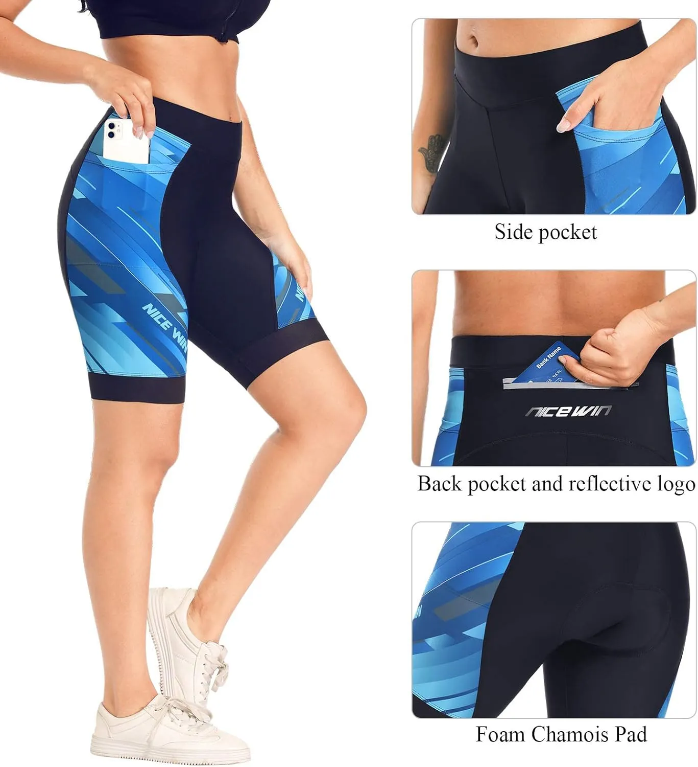 Womens Bike Shorts 4D Gel Pading Cycling Spinning Biker Bicycle Short with Pockets Wide Waistband