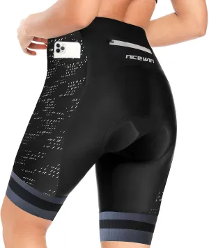 Womens Bike Shorts 4D Gel Pading Cycling Spinning Biker Bicycle Short with Pockets Wide Waistband