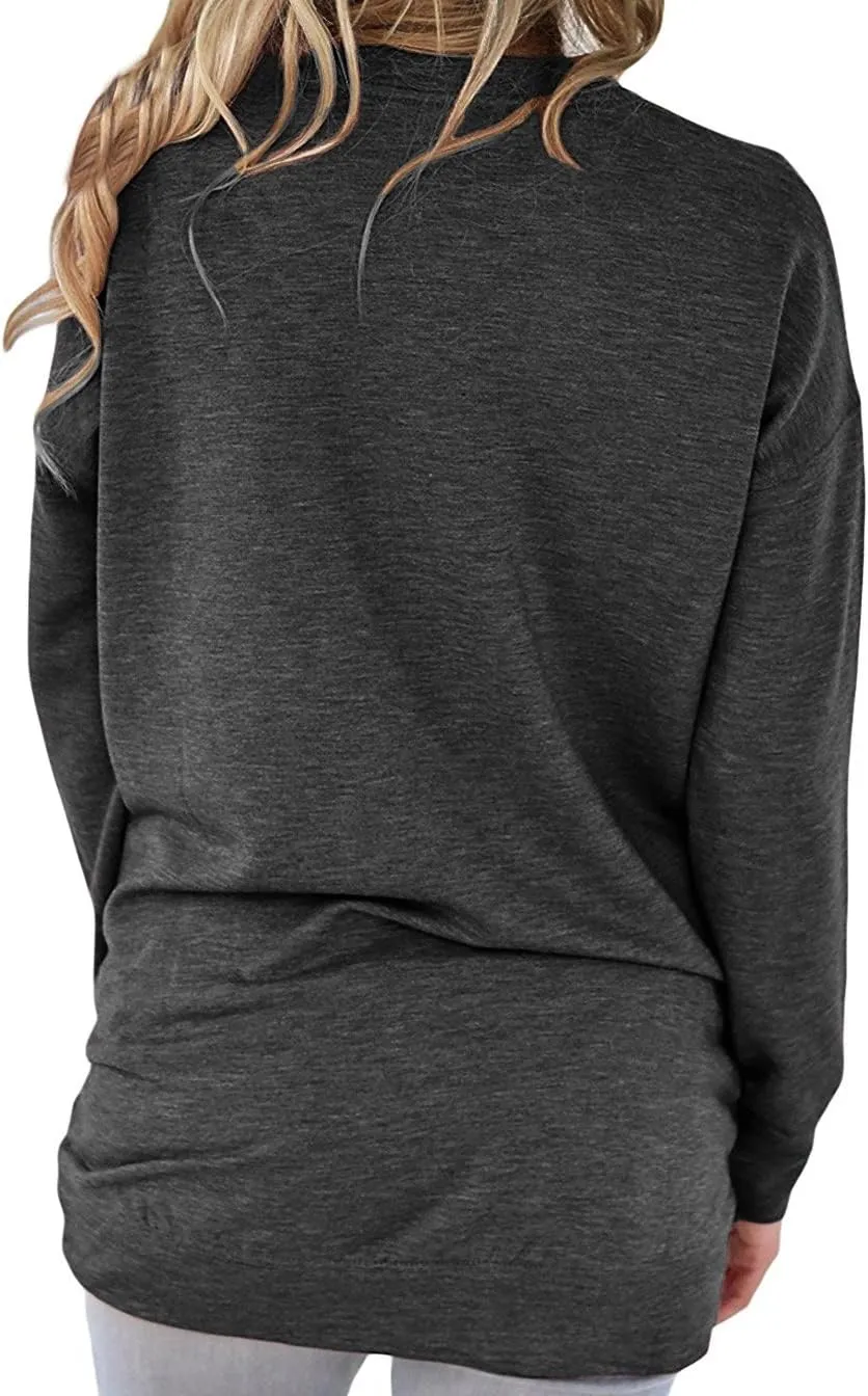 Womens Crewneck Long Sleeve Sweatshirts Casual Pullover Tops Loose Shirt with Pockets