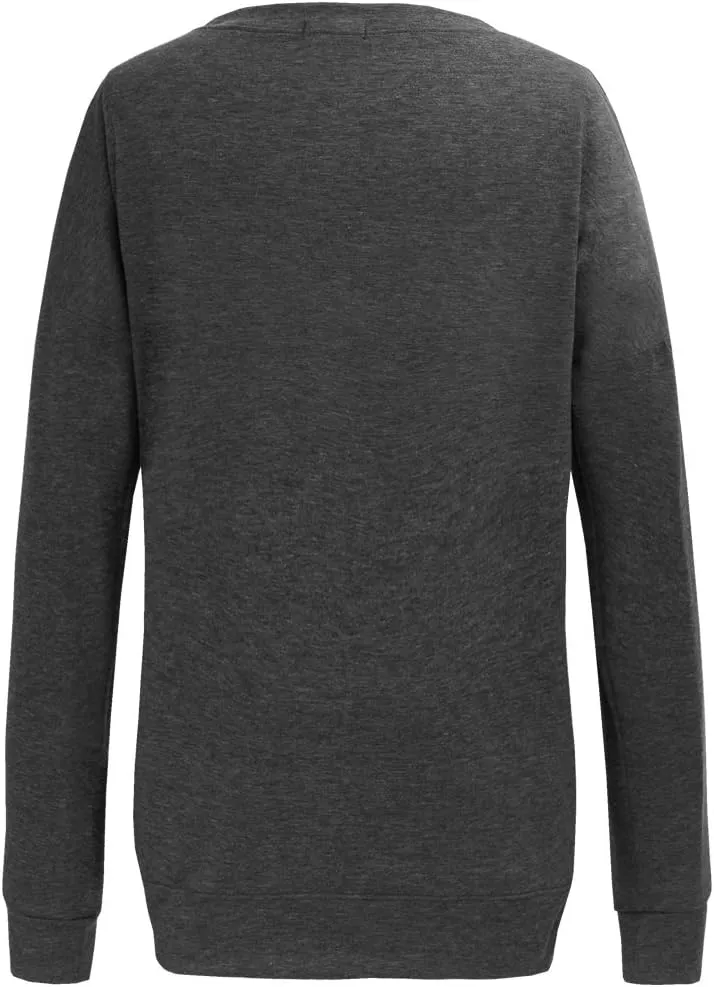 Womens Crewneck Long Sleeve Sweatshirts Casual Pullover Tops Loose Shirt with Pockets