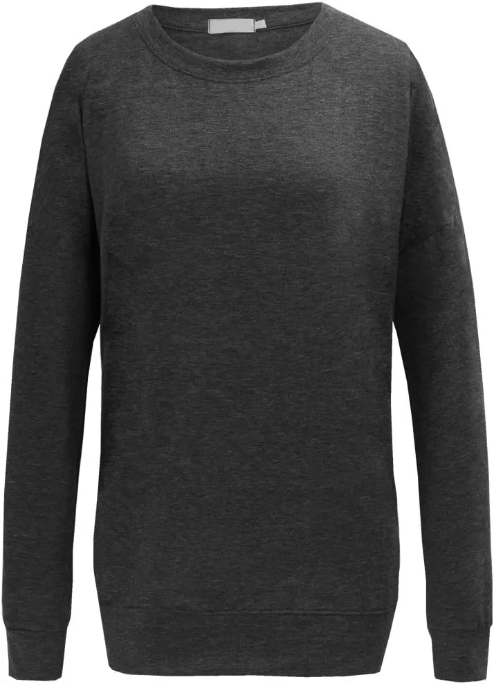 Womens Crewneck Long Sleeve Sweatshirts Casual Pullover Tops Loose Shirt with Pockets