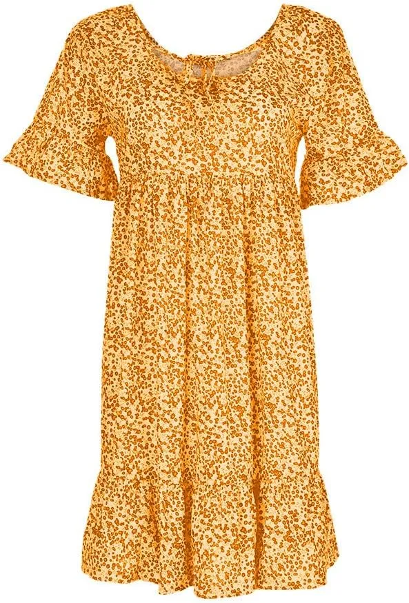 Womens Dresses Formal Occasion Women's Ladies Sexy Loose Print Hlaf Sleeve Ruffles Mini Dress Summer Dress