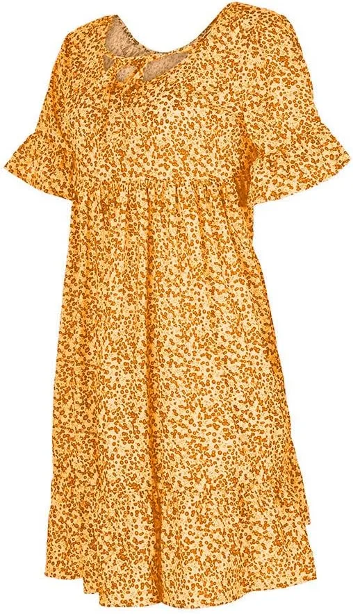 Womens Dresses Formal Occasion Women's Ladies Sexy Loose Print Hlaf Sleeve Ruffles Mini Dress Summer Dress