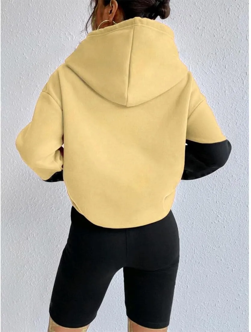 Womens Hoodies Long Sleeve Oversized Sweatshirt with Drawstring Fall Winter Color Block Pullover for Women