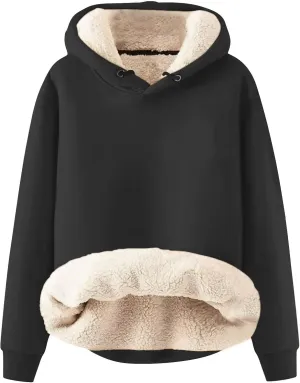 Womens Hoodies Winter Warm Sherpa Lined Sweatshirts Casual Thick Long Sleeve Pullover Hooded Sweatshirt Tops