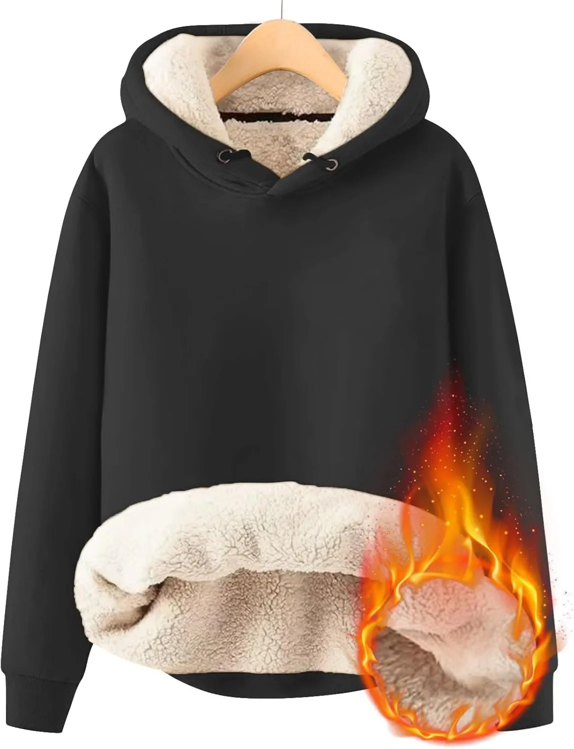 Womens Hoodies Winter Warm Sherpa Lined Sweatshirts Casual Thick Long Sleeve Pullover Hooded Sweatshirt Tops