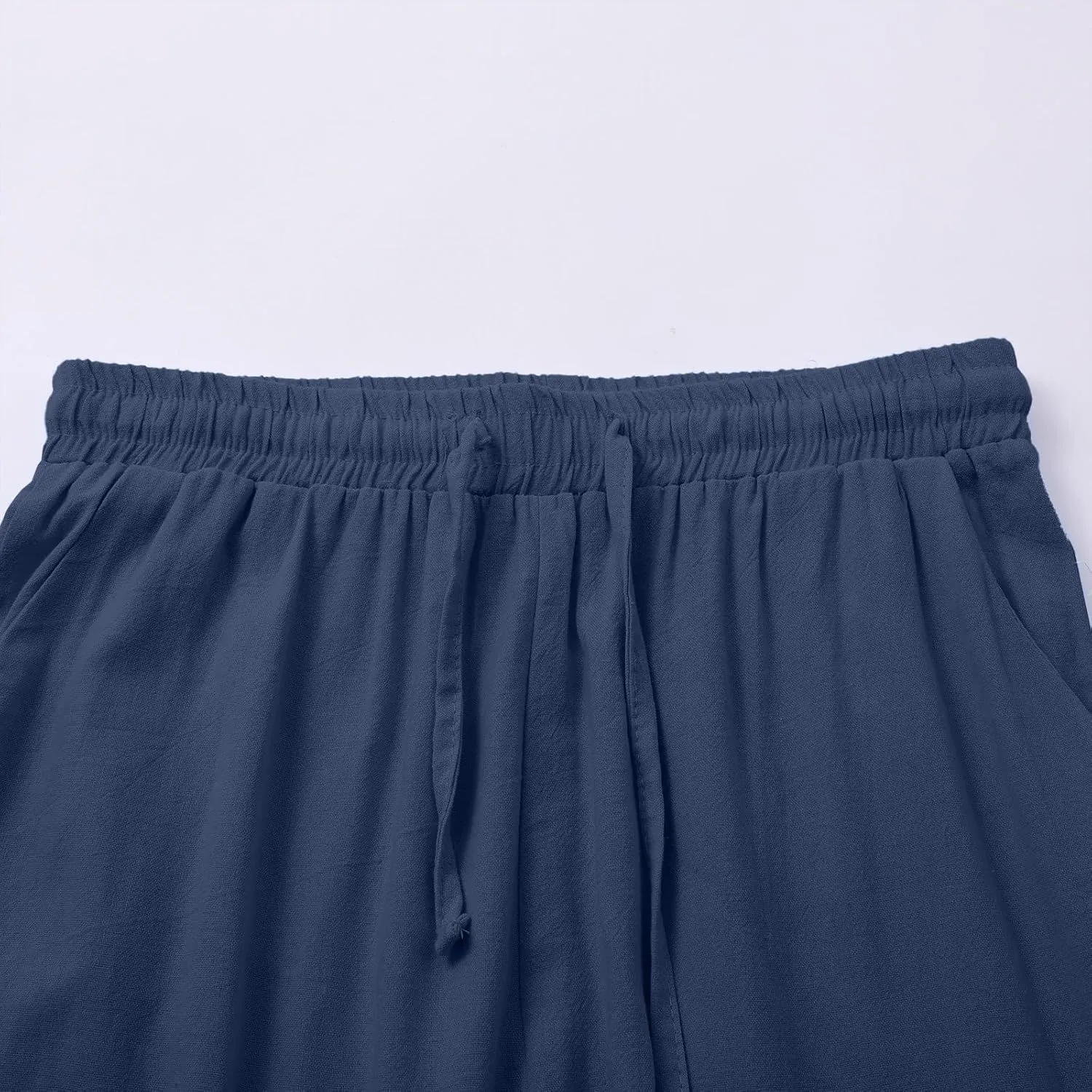 Womens Linen Pants Solid Casual High Waist Loose Fit Drawstring Trousers with Pockets Summer Beach Wear Fashion