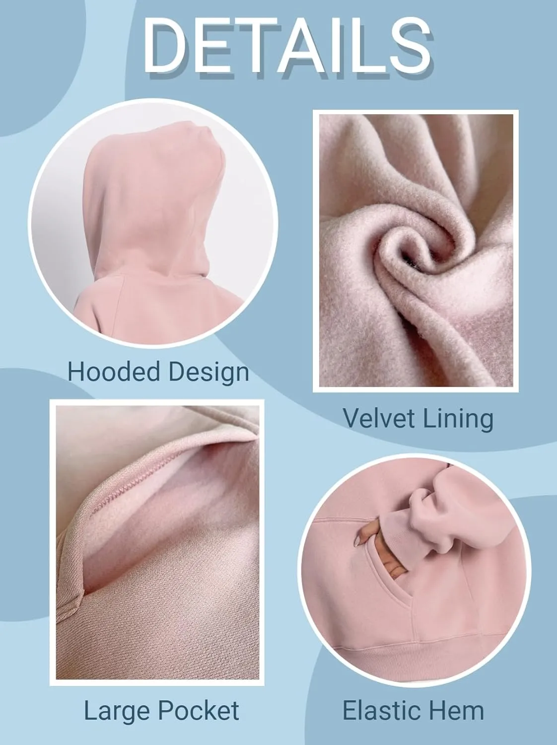 Women's Loose Hoodie Top Casual Long Sleeve Sweatshirts Women Solid Basic Hooded Fleece Sweatshirt Pullover Tops