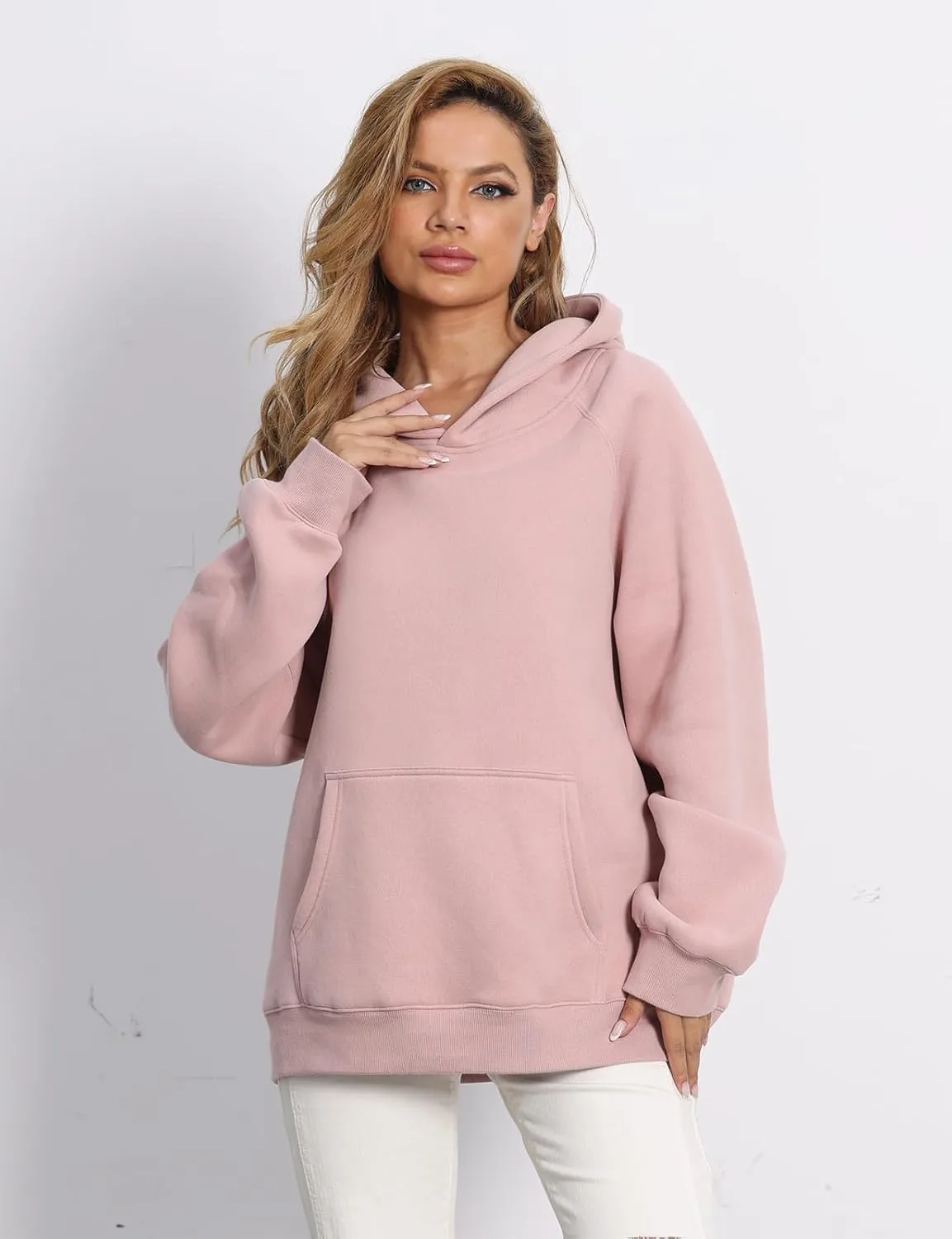 Women's Loose Hoodie Top Casual Long Sleeve Sweatshirts Women Solid Basic Hooded Fleece Sweatshirt Pullover Tops