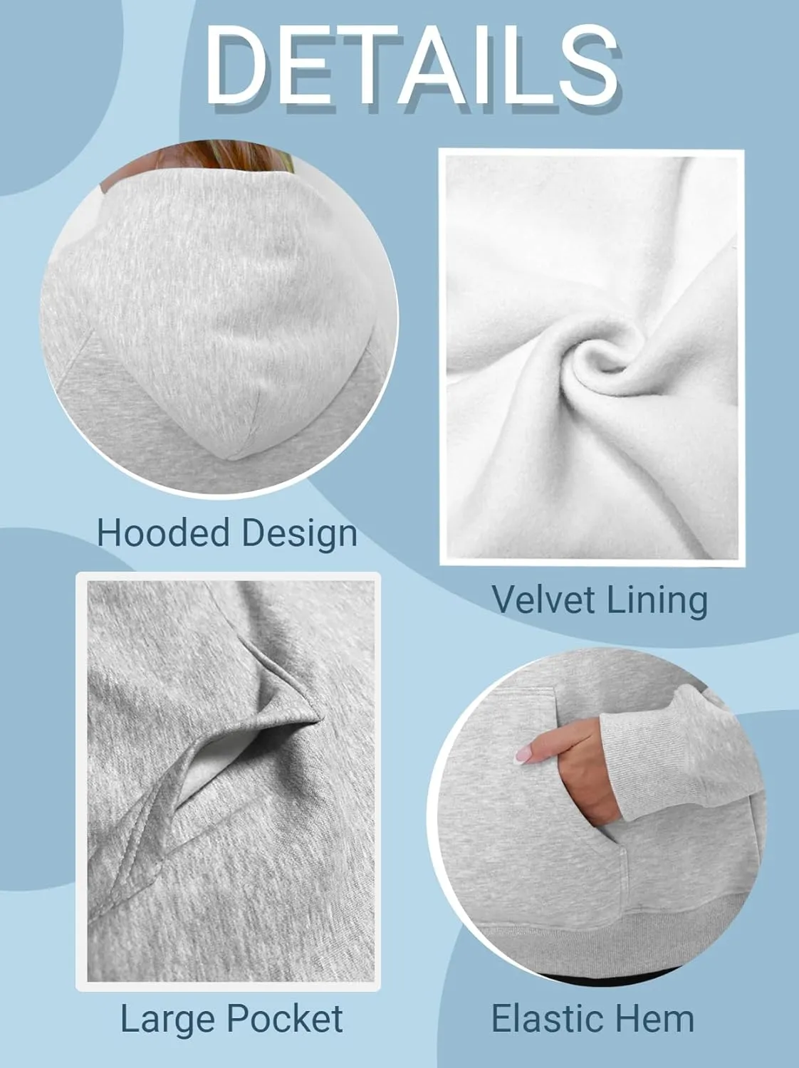 Women's Loose Hoodie Top Casual Long Sleeve Sweatshirts Women Solid Basic Hooded Fleece Sweatshirt Pullover Tops